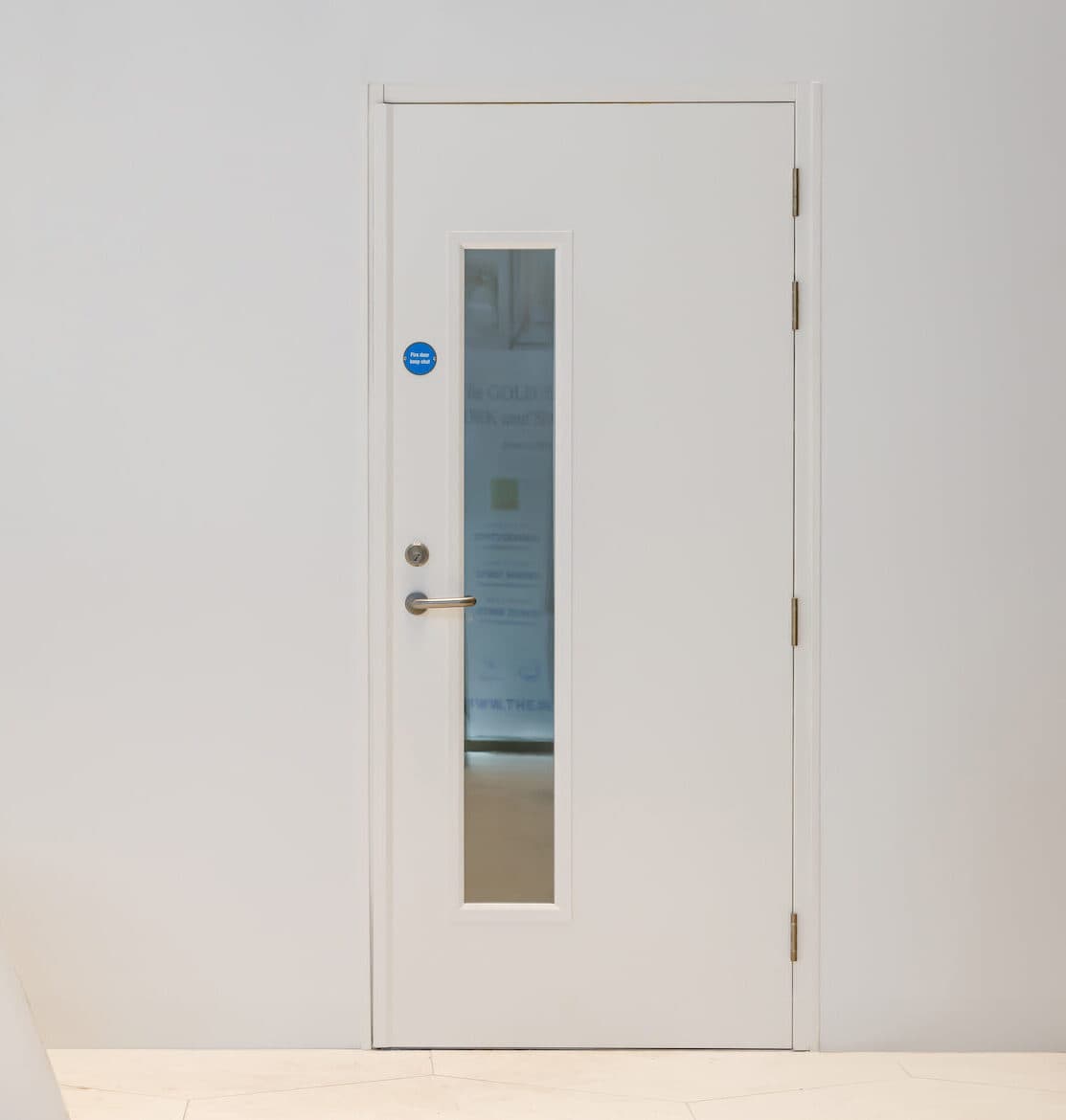 Steel fire door installed in commercial building